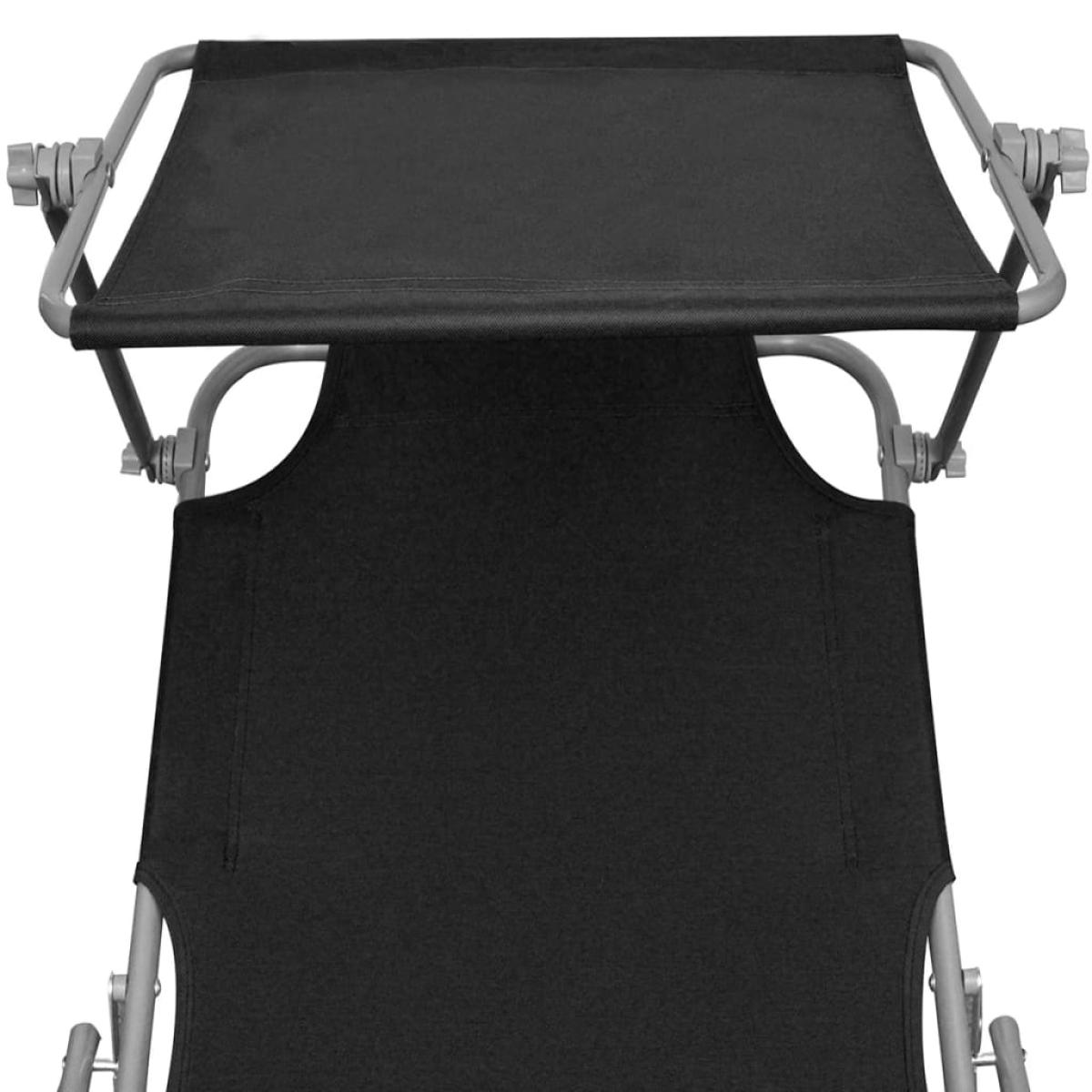 Tumbona plegable con toldo acero y tela negro