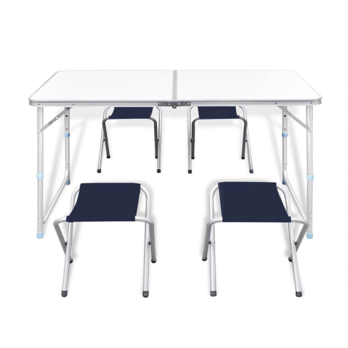 Mesa de camping plegable ajustable con 4 taburetes 120x60 cm