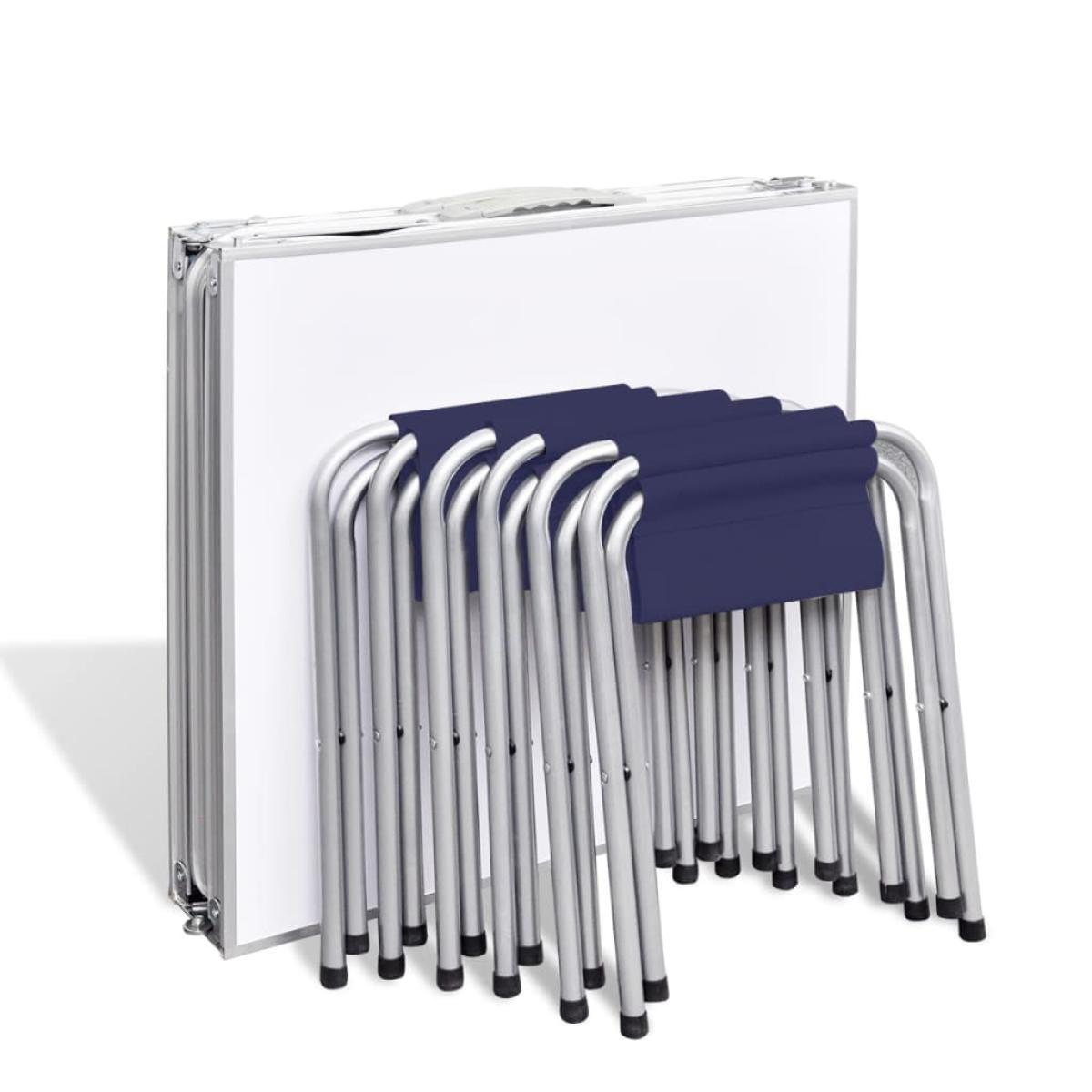 Mesa de camping plegable ajustable con 6 taburetes 180x60 cm