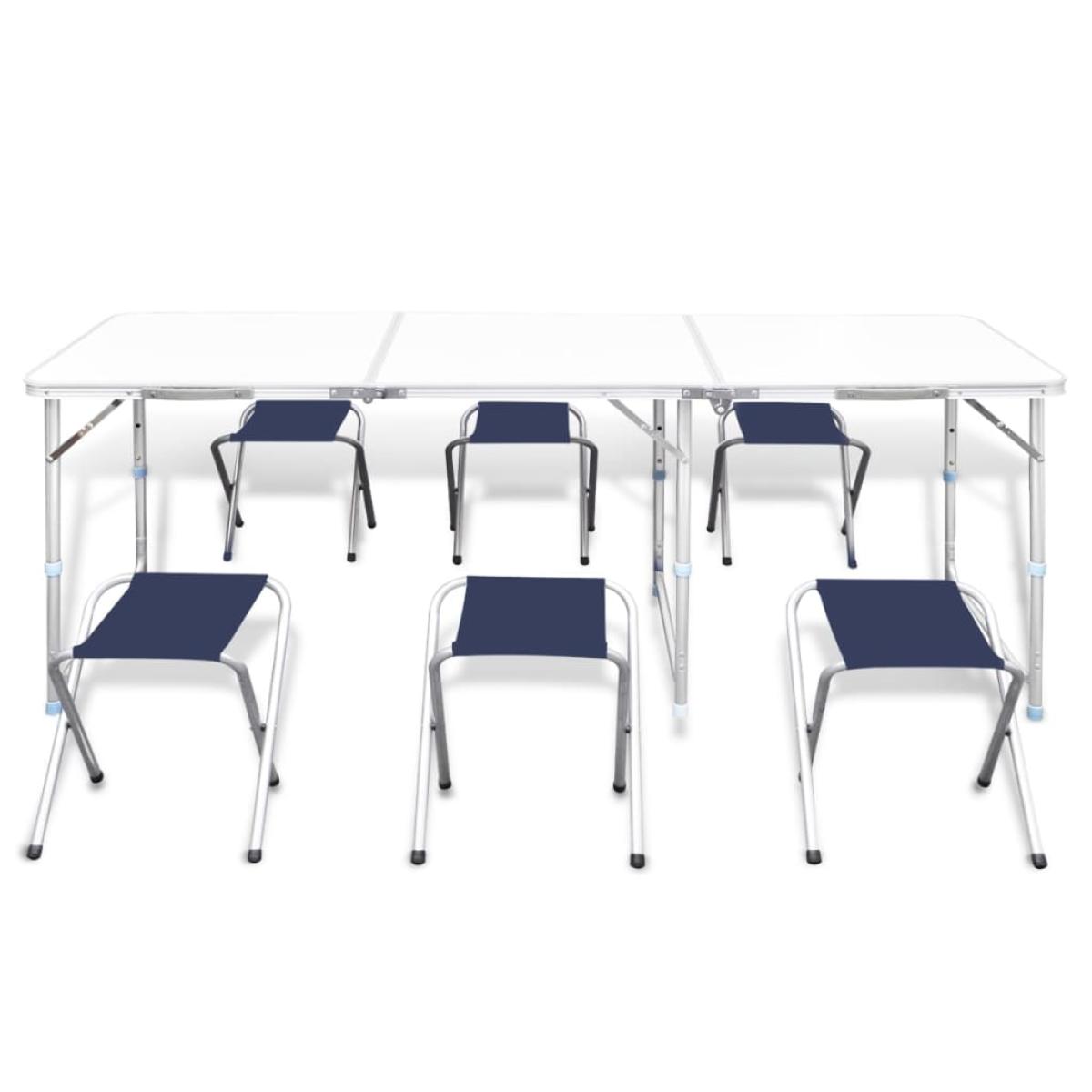 Mesa de camping plegable ajustable con 6 taburetes 180x60 cm