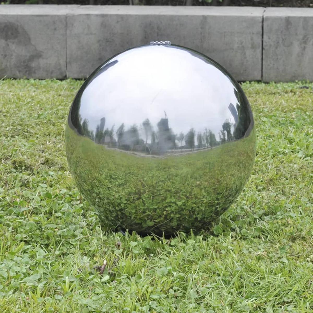 Fuente cascada esfera con LEDs de jardín acero inoxidable 20 cm