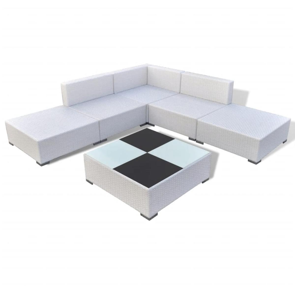Set muebles de jardín 6 piezas y cojines ratán sintético blanco