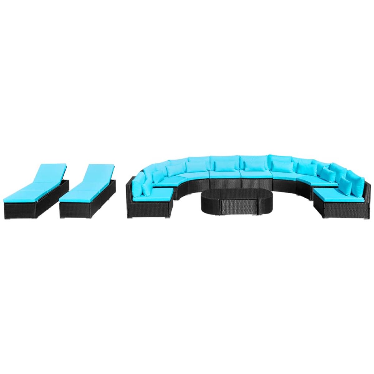 Set de muebles de jardín 13 pzas y cojines ratán sintético azul
