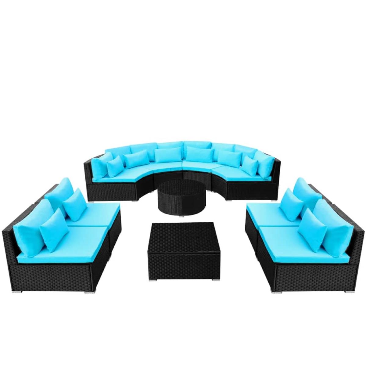 Set de muebles de jardín 13 pzas y cojines ratán sintético azul