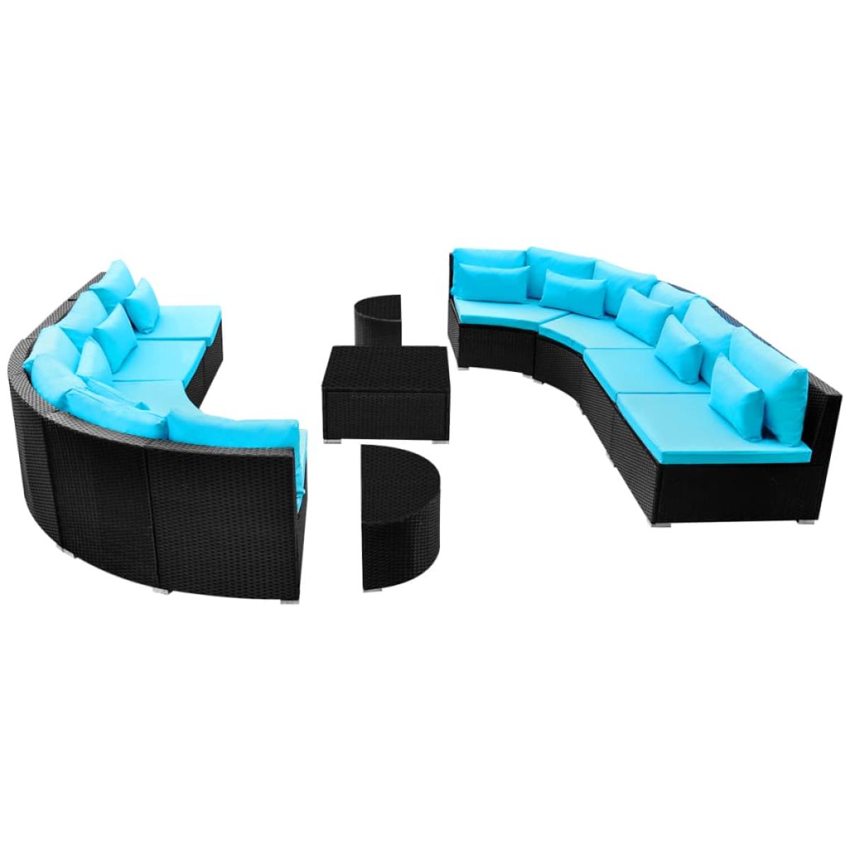 Set de muebles de jardín 13 pzas y cojines ratán sintético azul