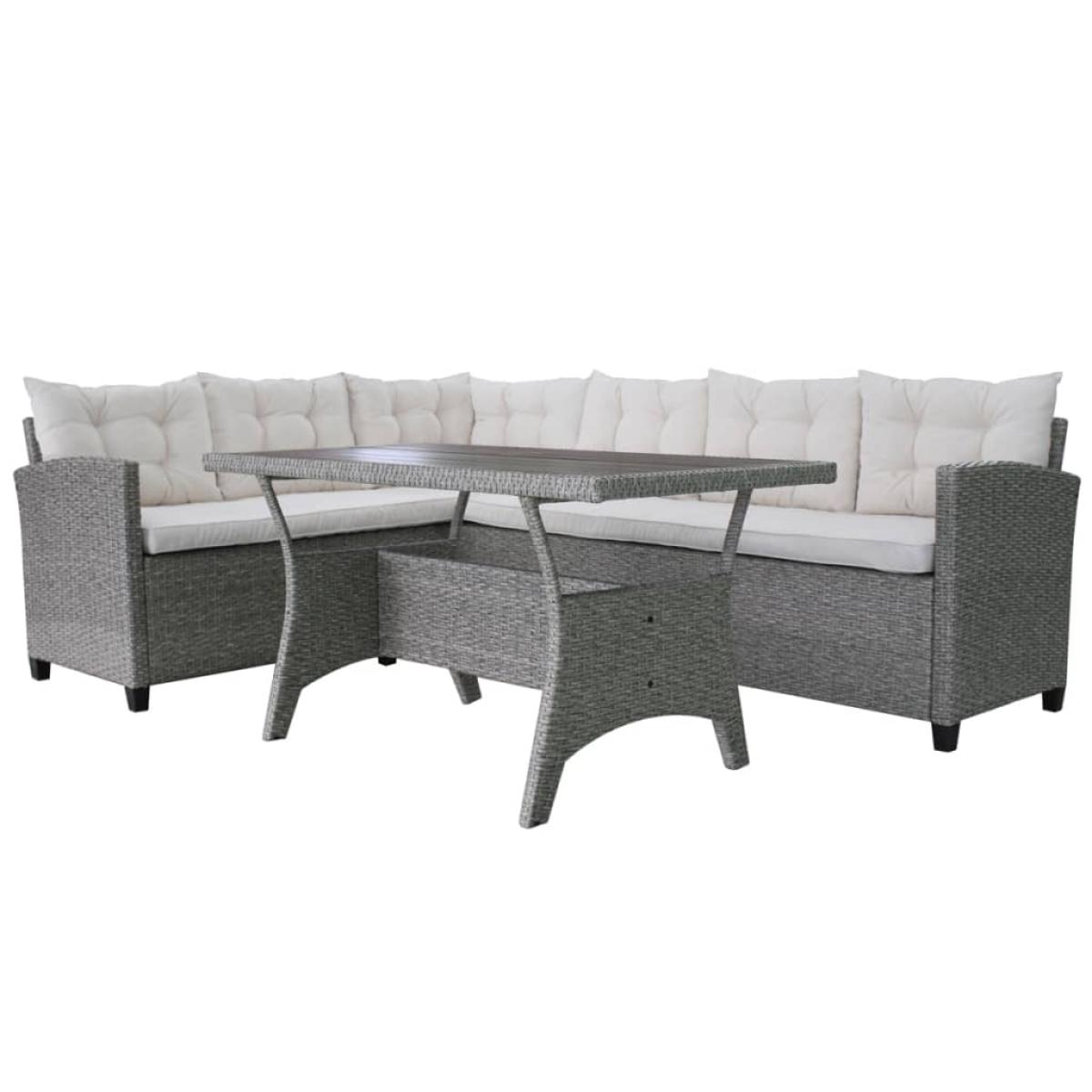 Set de muebles de jardín 3 pzas y cojines ratán sintético gris
