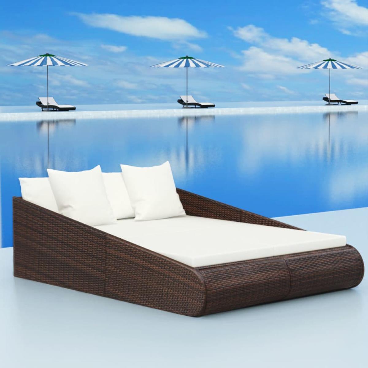 Tumbona cama de jardín ratán sintético marrón 110x200 cm