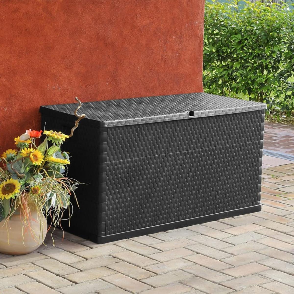 Caja de almacenamiento de jardín marrón ratán PP 120x56x63 cm