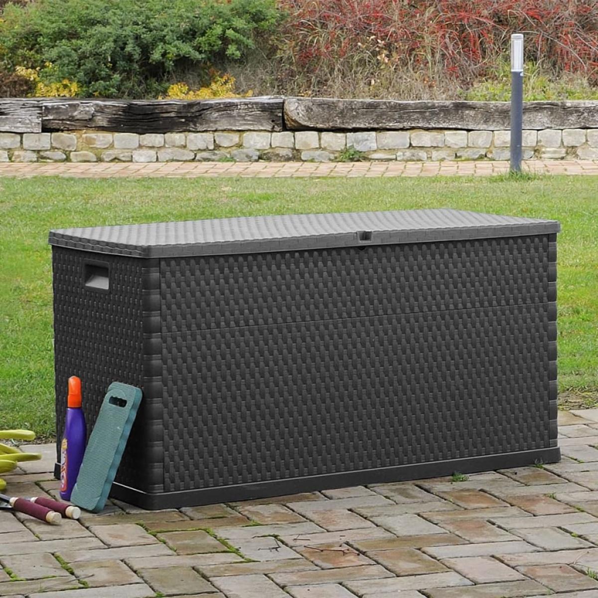 Caja de almacenamiento de jardín marrón ratán PP 120x56x63 cm
