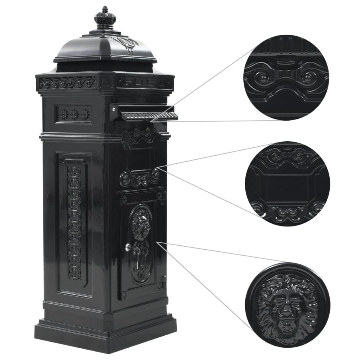Buzón de columna de aluminio estilo vintage inoxidable negro