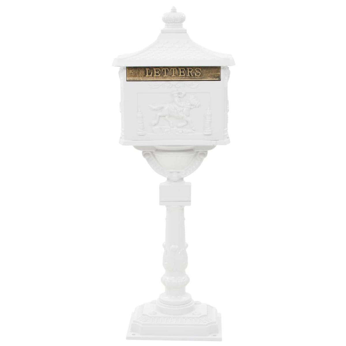 Buzón de pedestal de aluminio estilo vintage inoxidable blanco