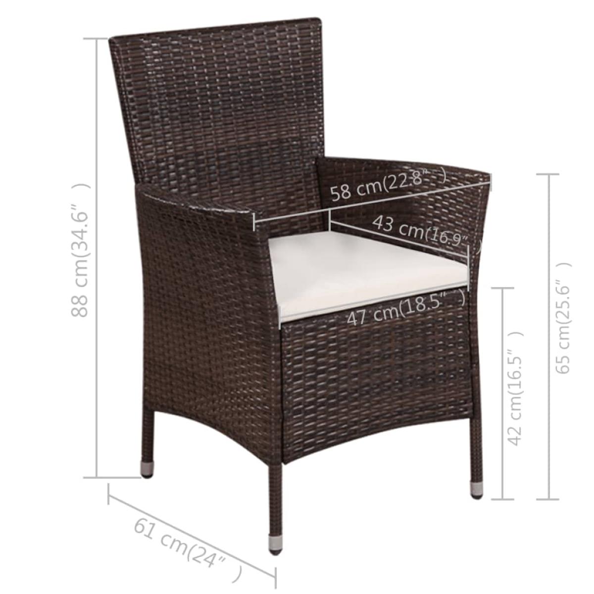 Set mesa y sillas bistró jardín 3 pzas ratán sintético marrón