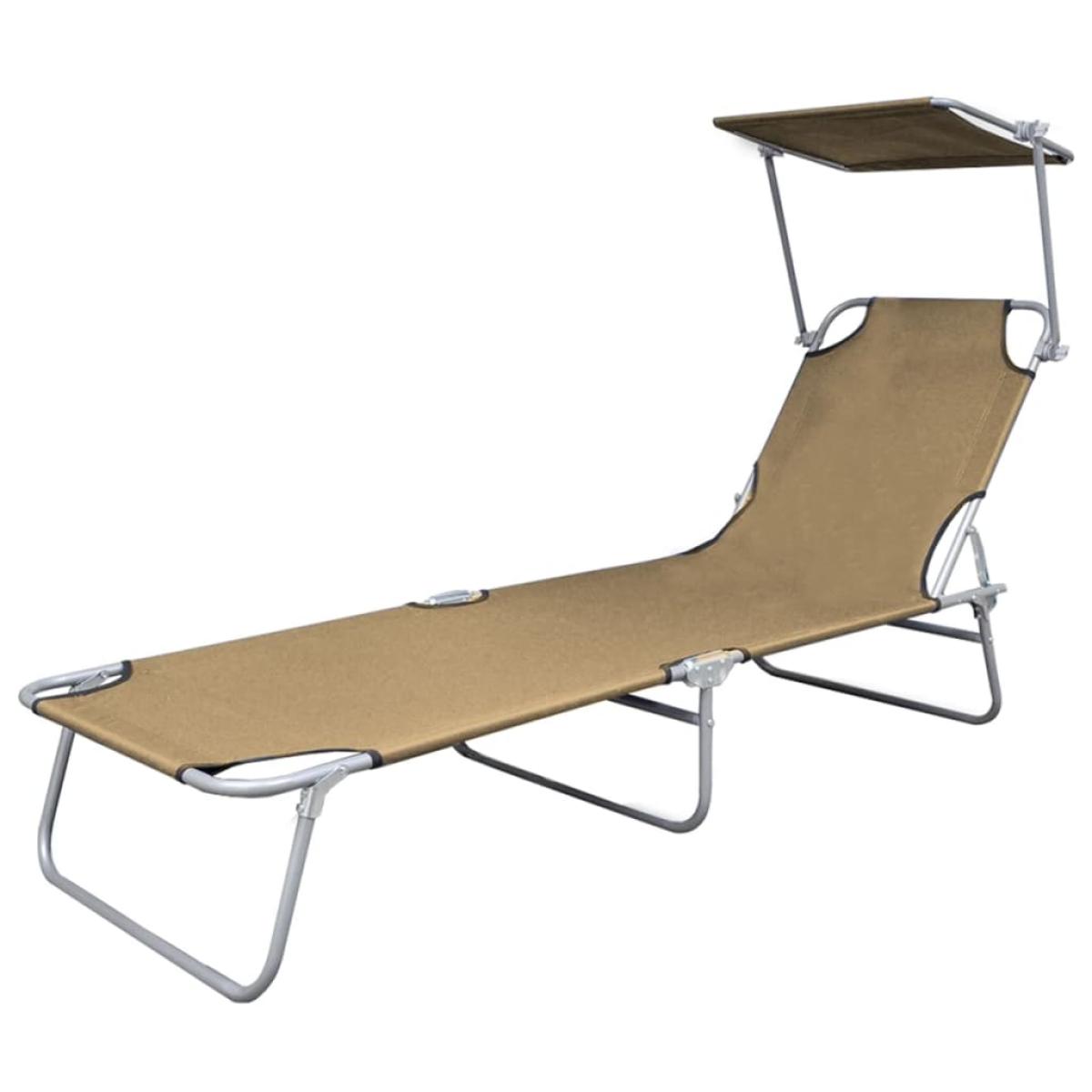 Tumbona plegable con parasol de acero gris topo