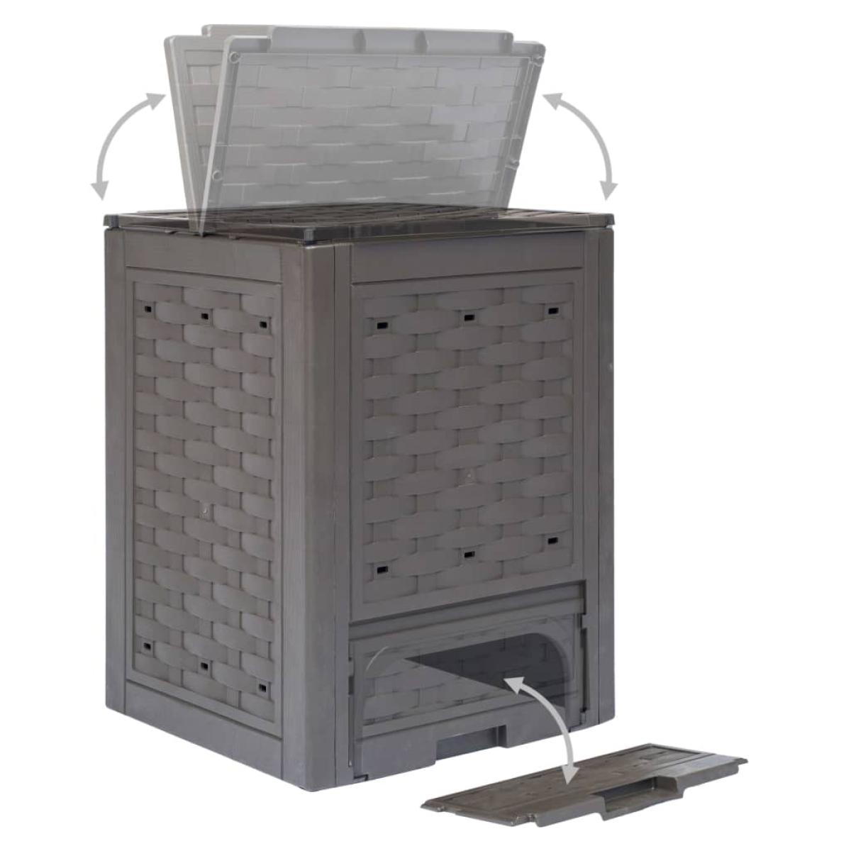 Compostador de jardín marrón plástico ratán 60x60x83 cm 300 L