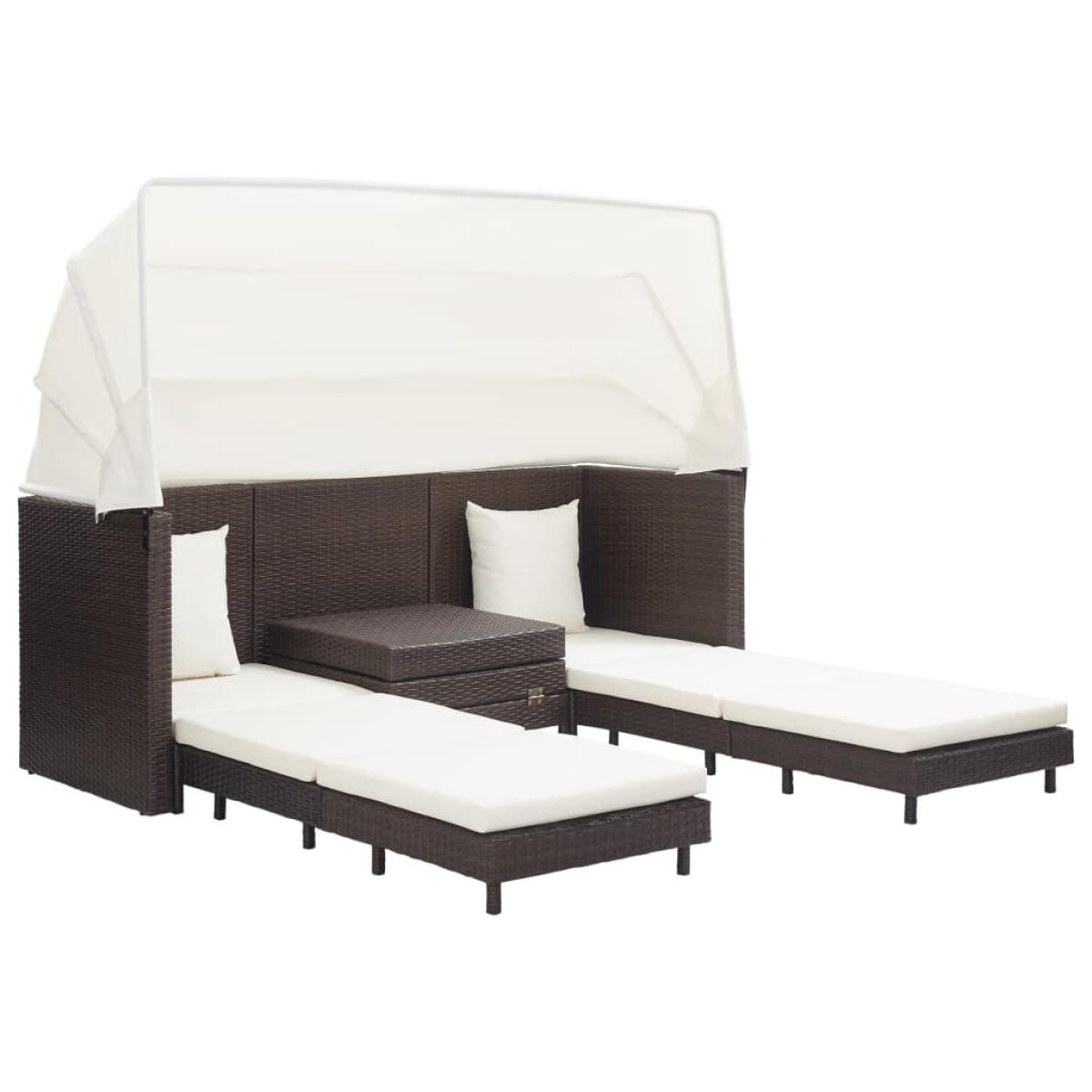 Sofá cama de jardín 3 plazas con capota ratán sintético marrón