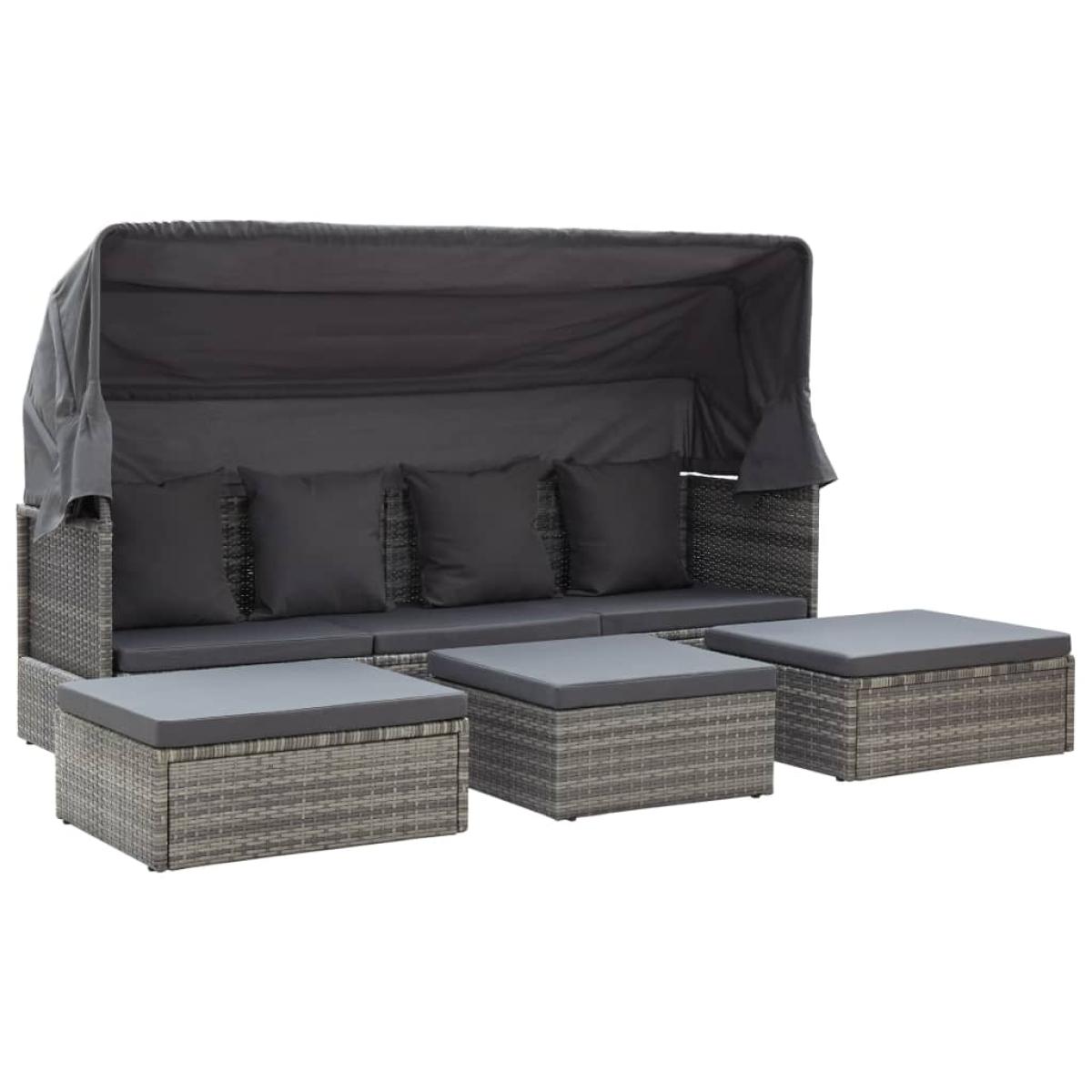 Tumbona cama jardín con techo ratán sintético gris