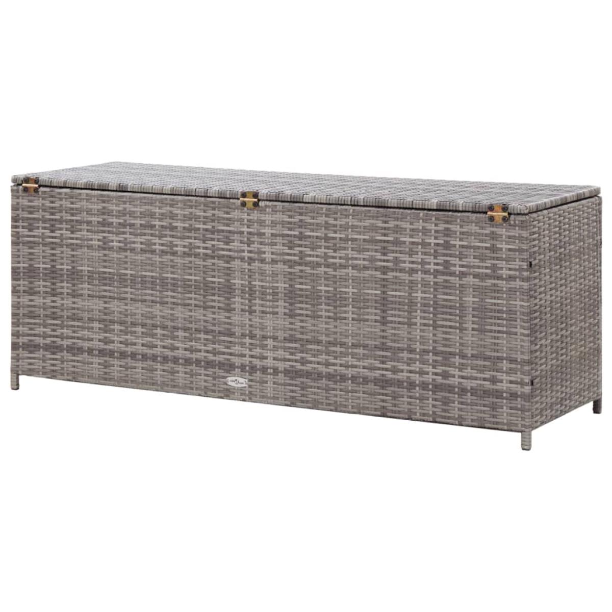 Caja de almacenaje de jardín ratán sintético gris 150x50x60 cm 