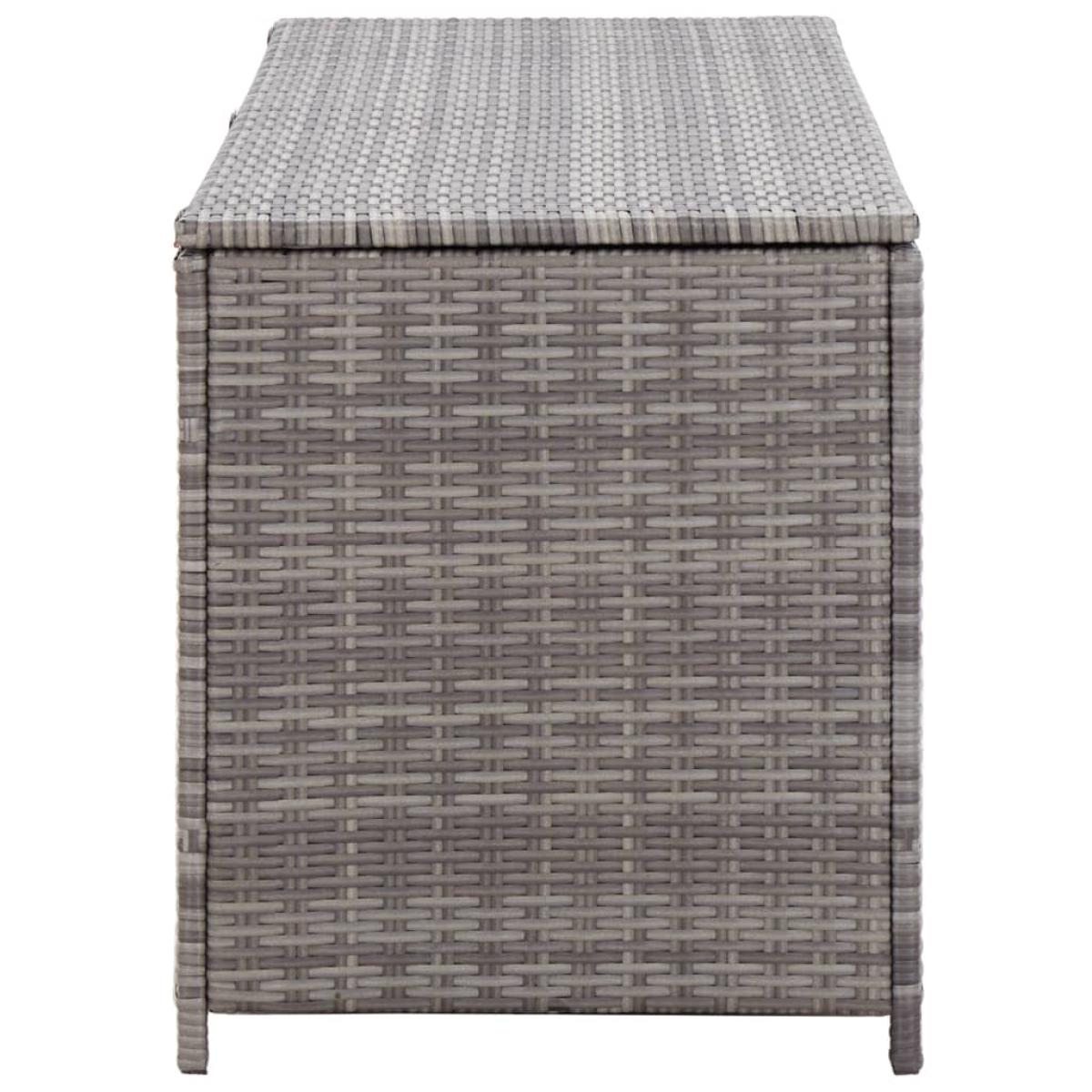 Caja de almacenaje de jardín ratán sintético gris 150x50x60 cm 