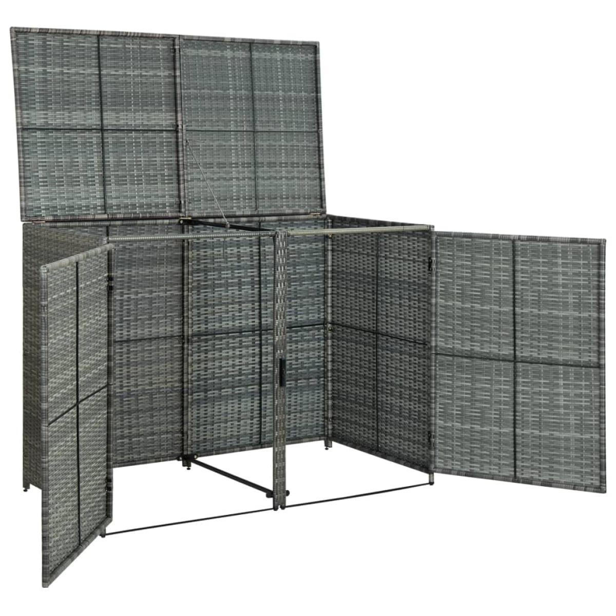 Cobertizo doble para contenedor ratán PE gris 148x77x111 cm  