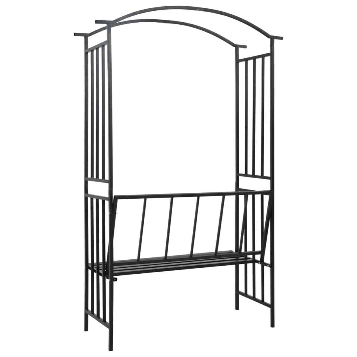 Arco de jardín con banco hierro negro 128x50x207 cm 
