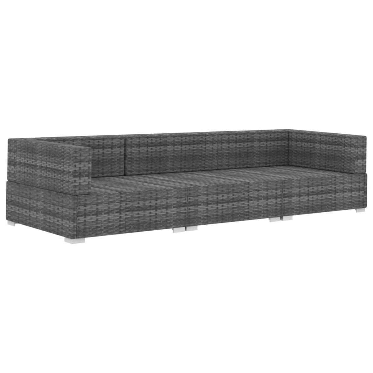 Set de sofás de jardín con cojines 3 pzas ratán sintético gris