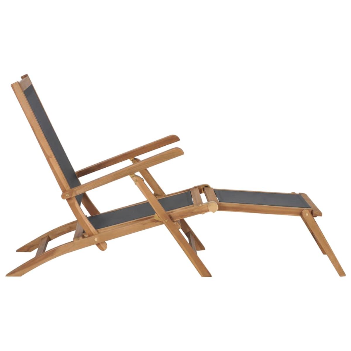 Tumbona con reposapiés madera maciza de teca negra