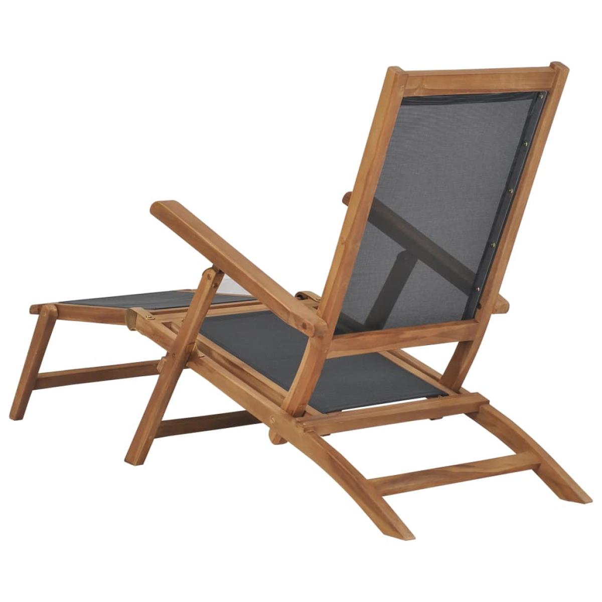 Tumbona con reposapiés madera maciza de teca negra