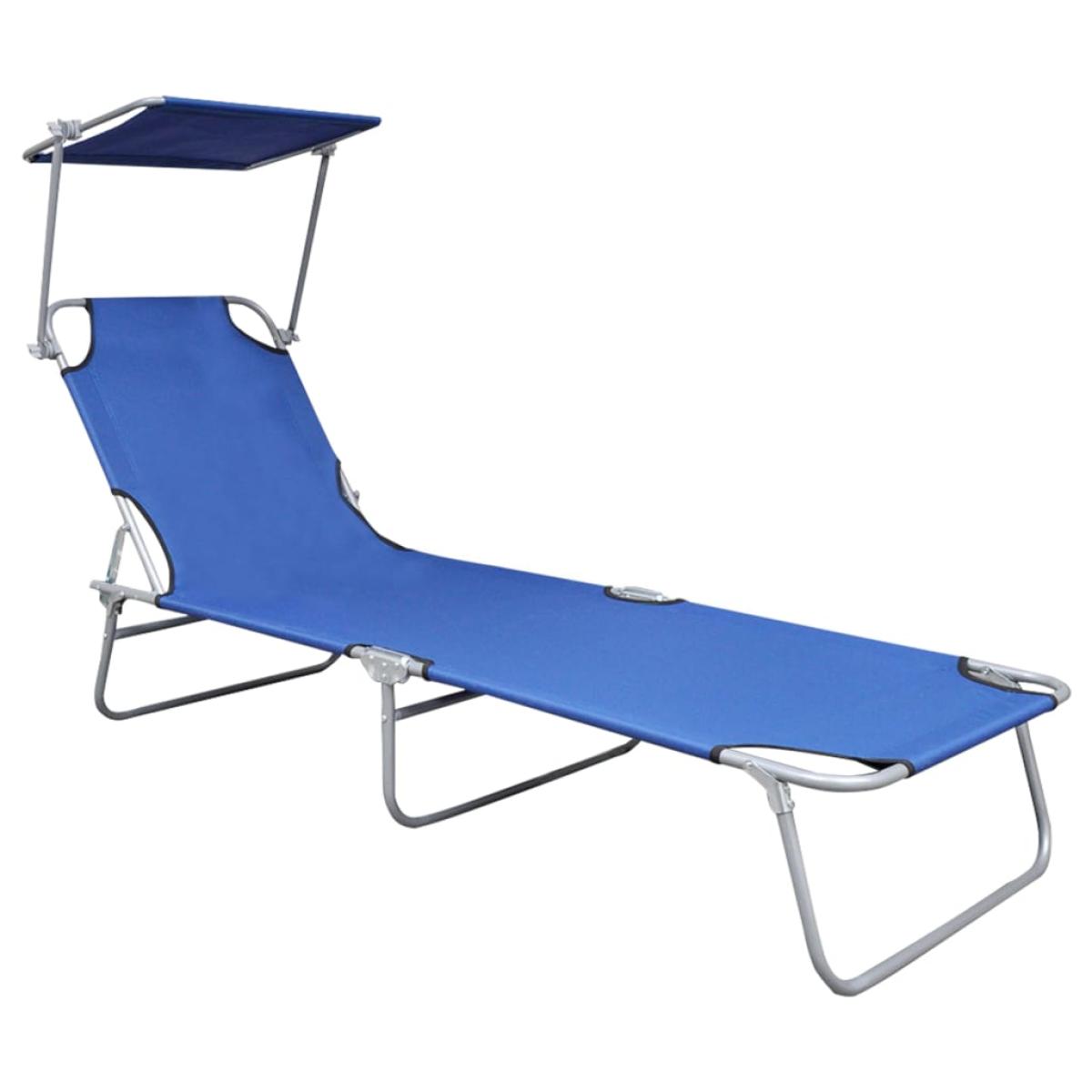 Tumbona plegable con toldo de aluminio azul