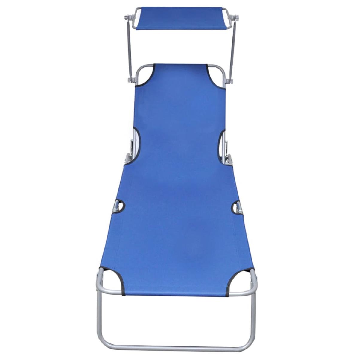 Tumbona plegable con toldo de aluminio azul
