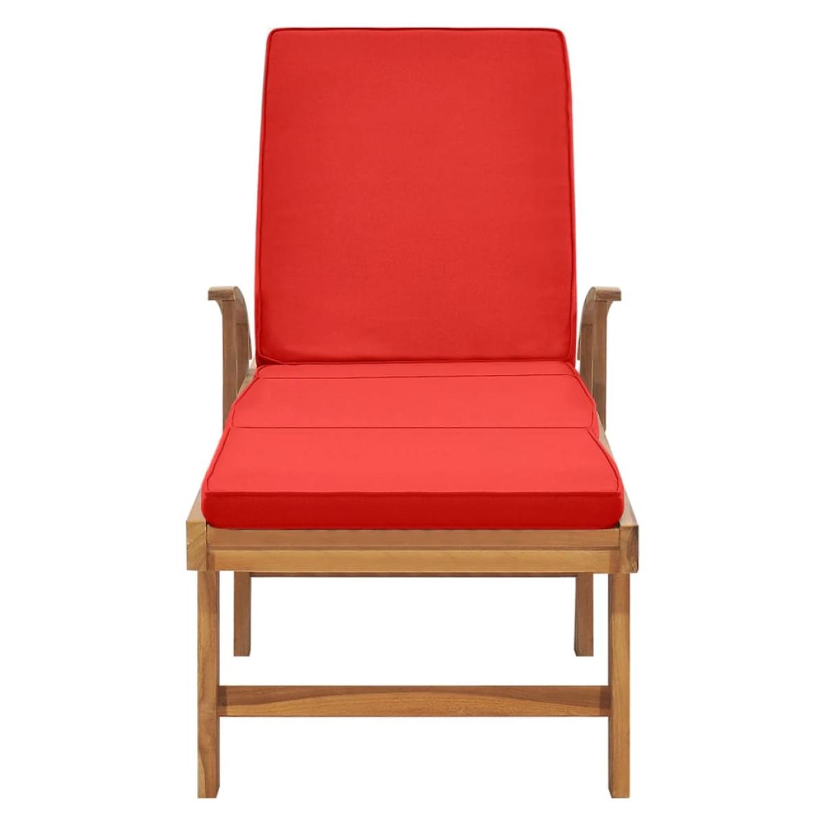 Tumbona con cojín madera maciza de teca rojo