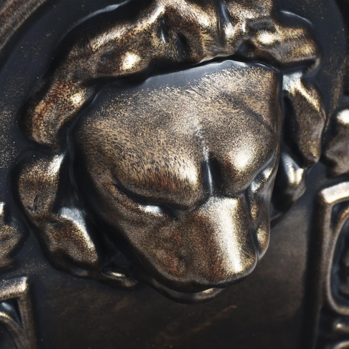 Fuente mural con diseño de cabeza de león color bronce