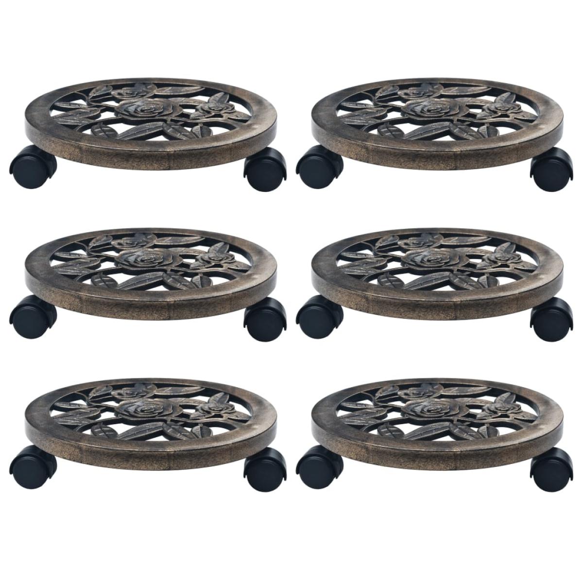 Soporte con ruedas de plantas 6 uds plástico color bronce 30 cm