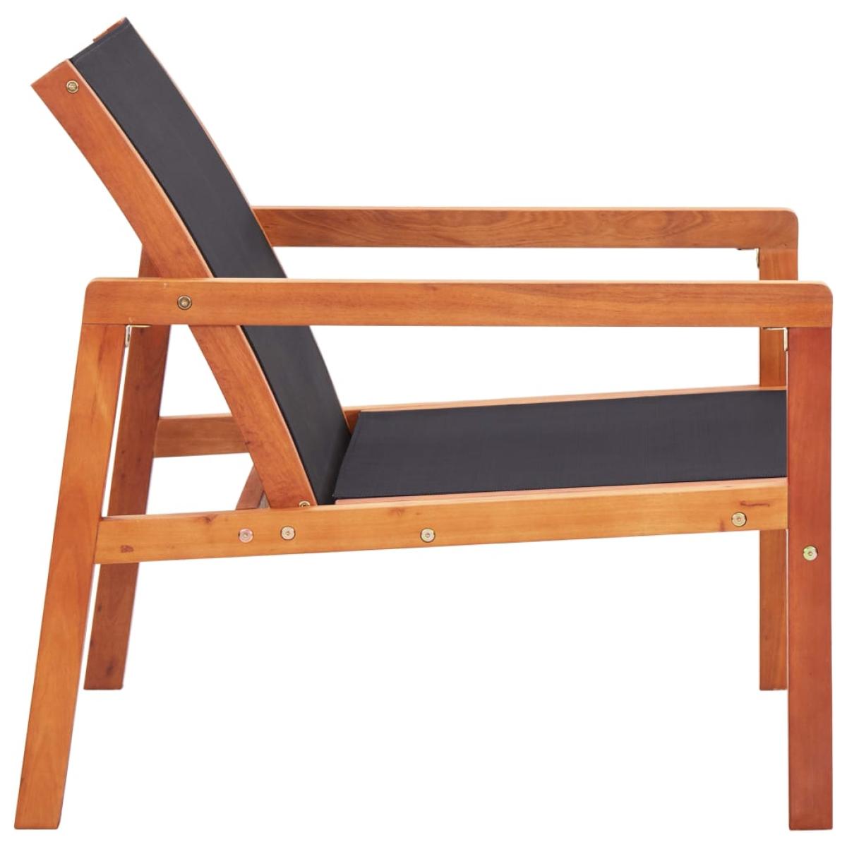 Silla de jardín de madera maciza de eucalipto y textilene negro