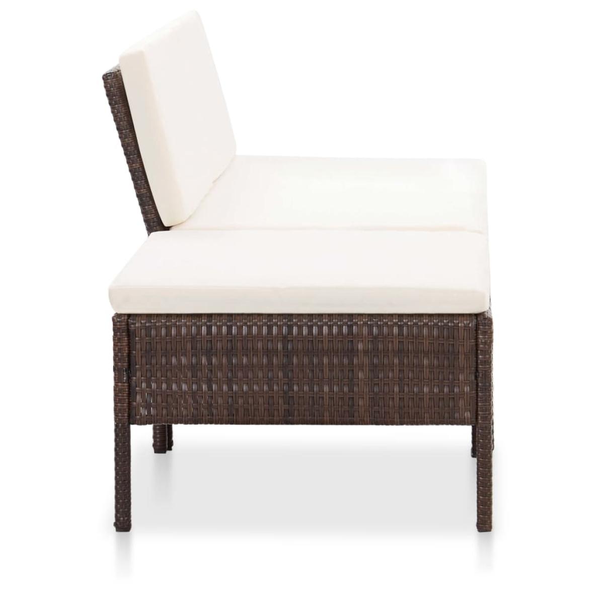 Set muebles de jardín 3 pzas y cojines ratán sintético marrón