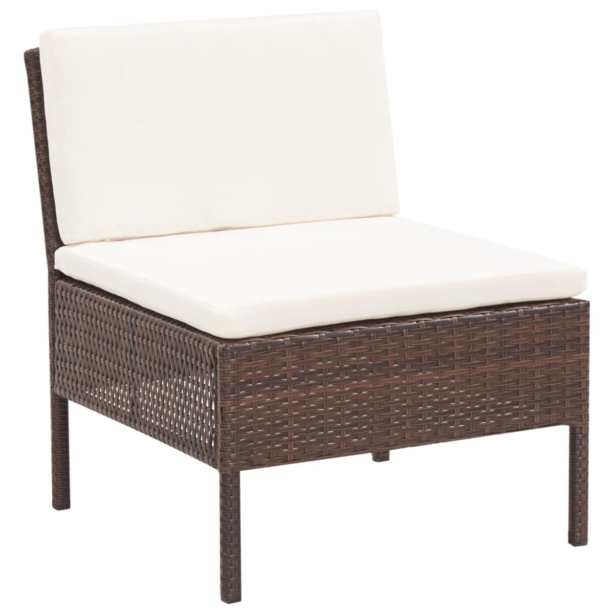 Set muebles de jardín 3 pzas y cojines ratán sintético marrón