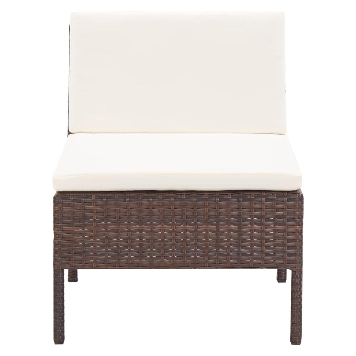 Set muebles de jardín 3 pzas y cojines ratán sintético marrón