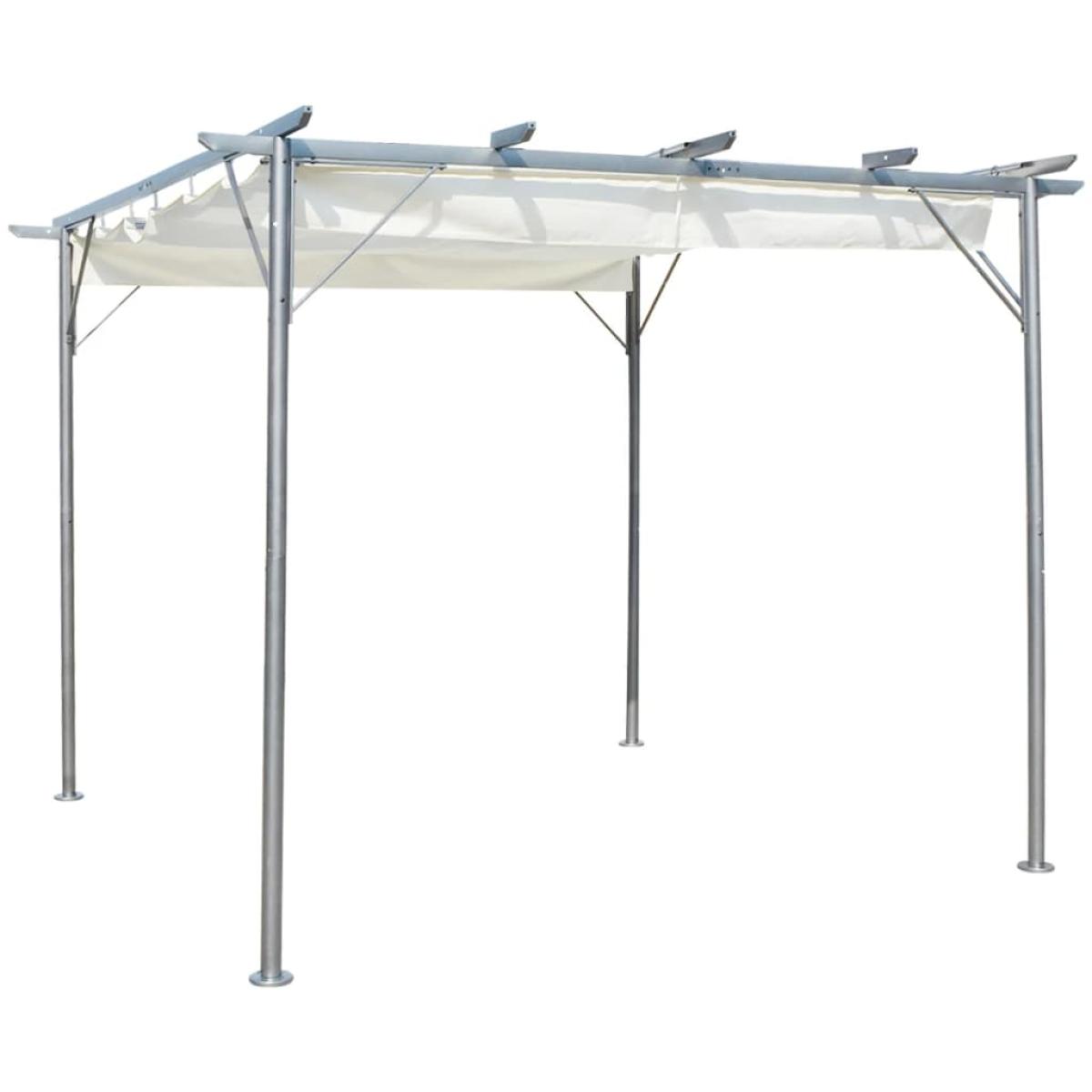 Pérgola con tejado retráctil acero color blanco crema 3x3 m