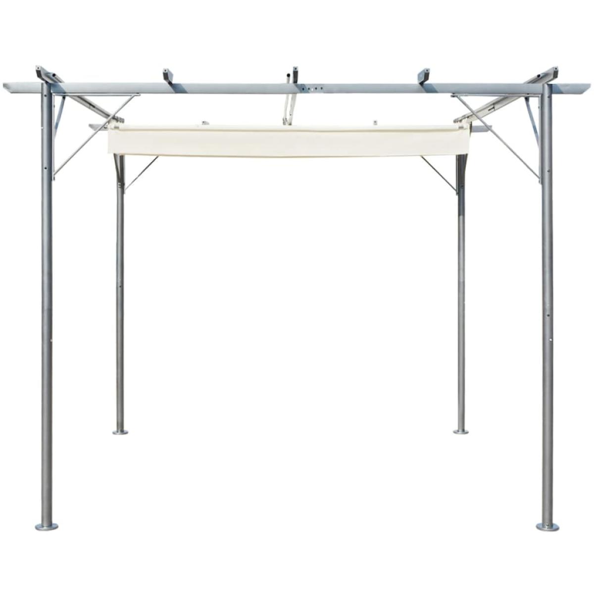 Pérgola con tejado retráctil acero color blanco crema 3x3 m
