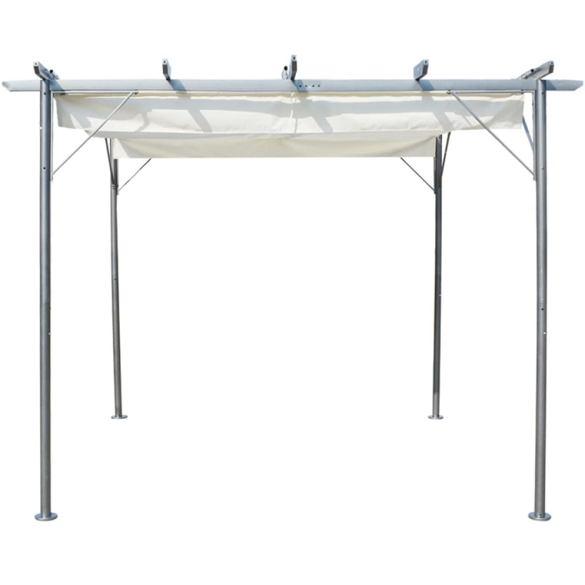 Pérgola con tejado retráctil acero color blanco crema 3x3 m