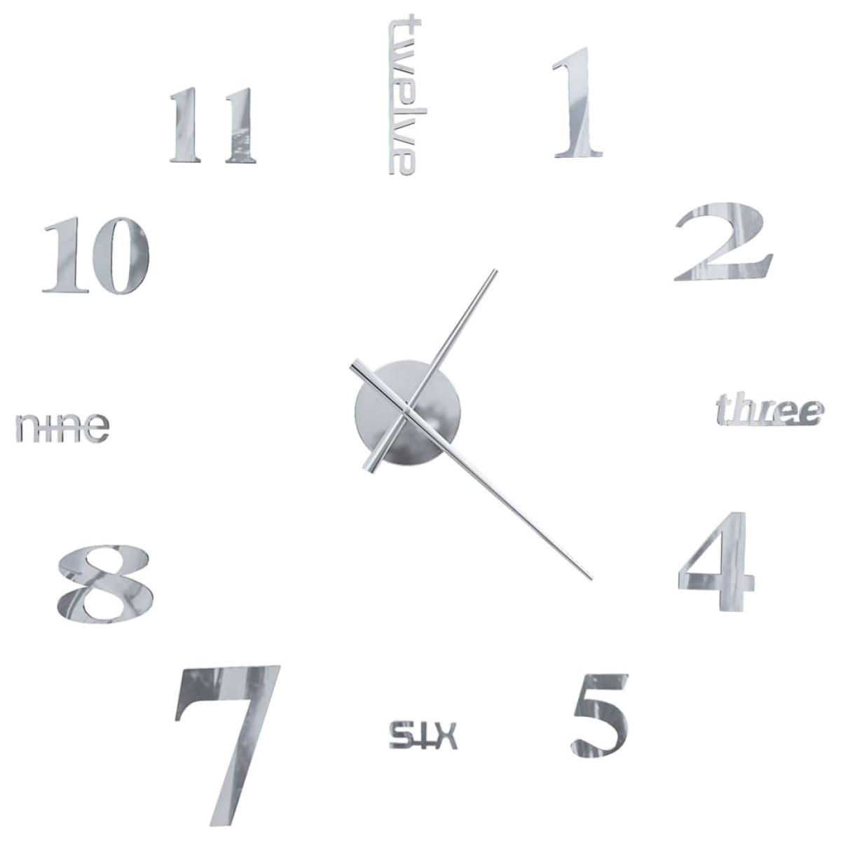 Reloj de pared 3D de diseño moderno 100 cm XXL plateado