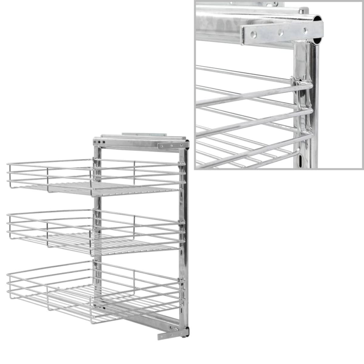 Cesta de cocina extraíble 3 niveles plateada 47x35x56 cm