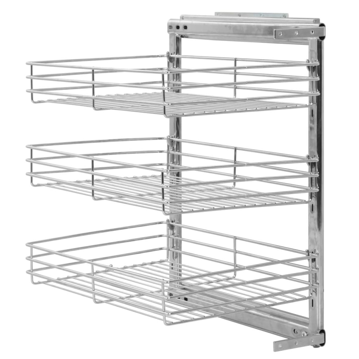 Cesta de cocina extraíble 3 niveles plateada 47x35x56 cm