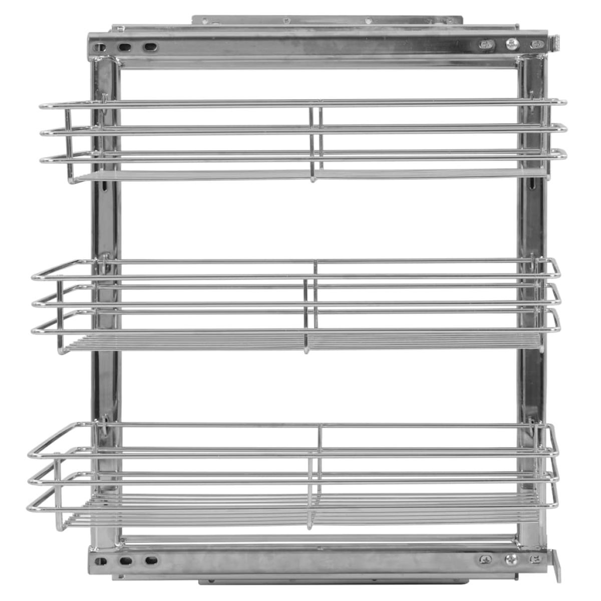 Cesta de cocina extraíble 3 niveles plateada 47x35x56 cm