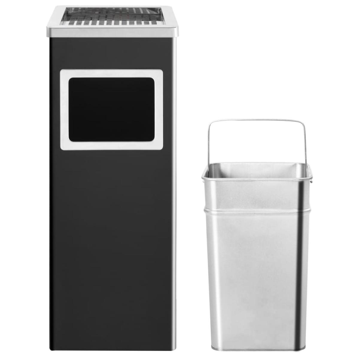 Papelera con cenicero de acero negro 36 L
