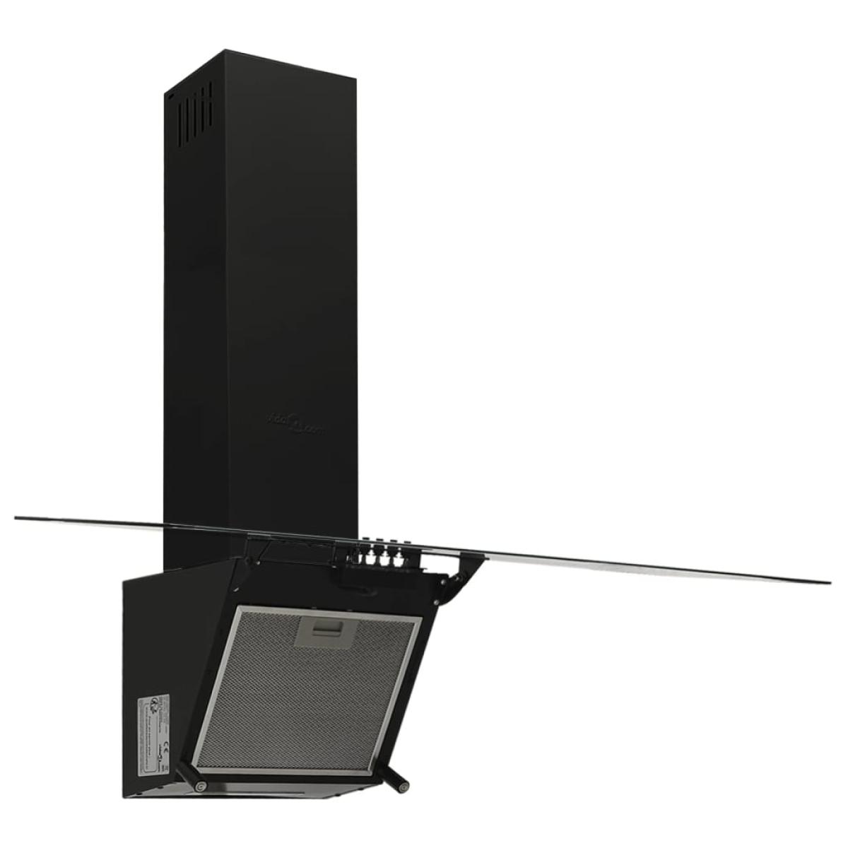 Campana extractora pared acero y vidrio templado negro 90 cm