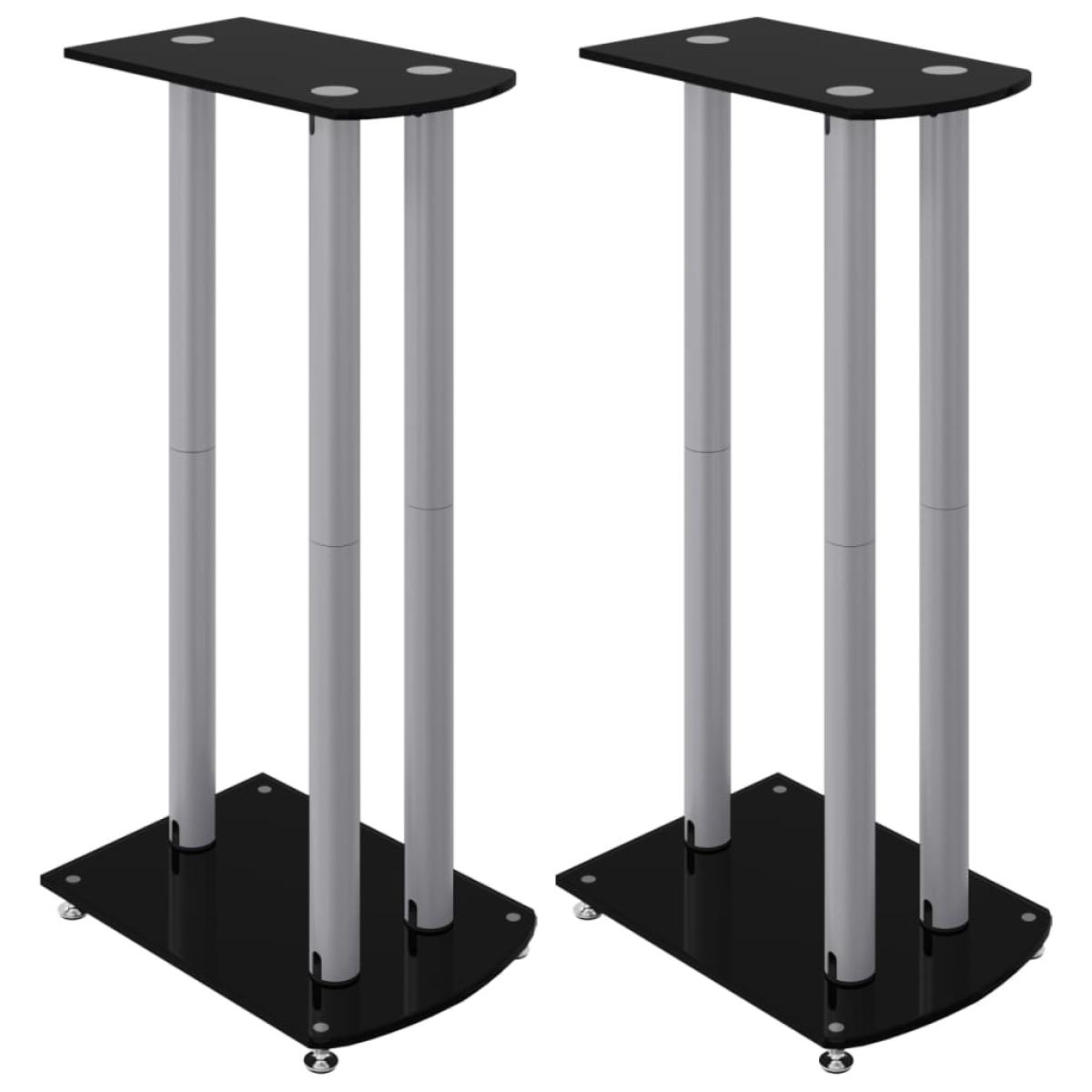 Soportes altavoces 2 uds vidrio templado plata negro 3 pilares