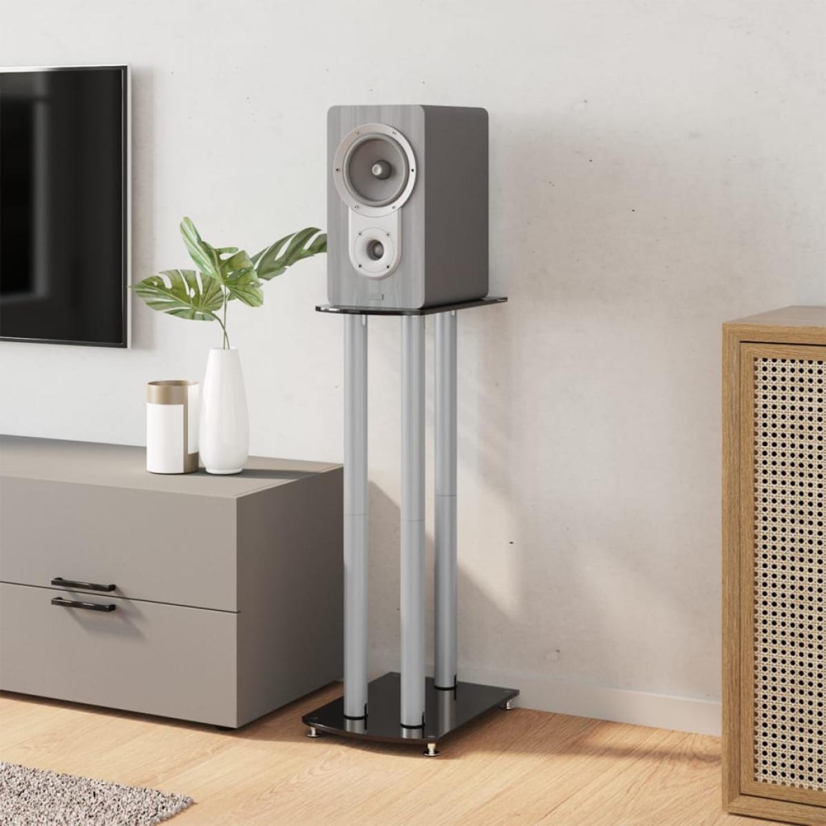 Soportes altavoces 2 uds vidrio templado plata negro 3 pilares