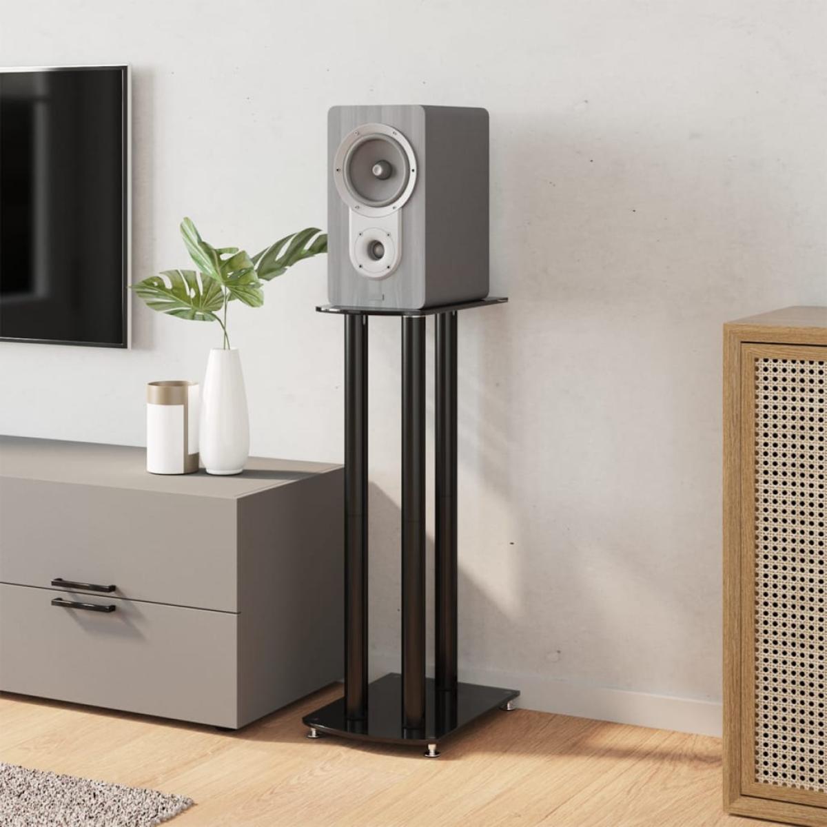 Soportes de altavoces 2 uds vidrio templado negro 3 pilares