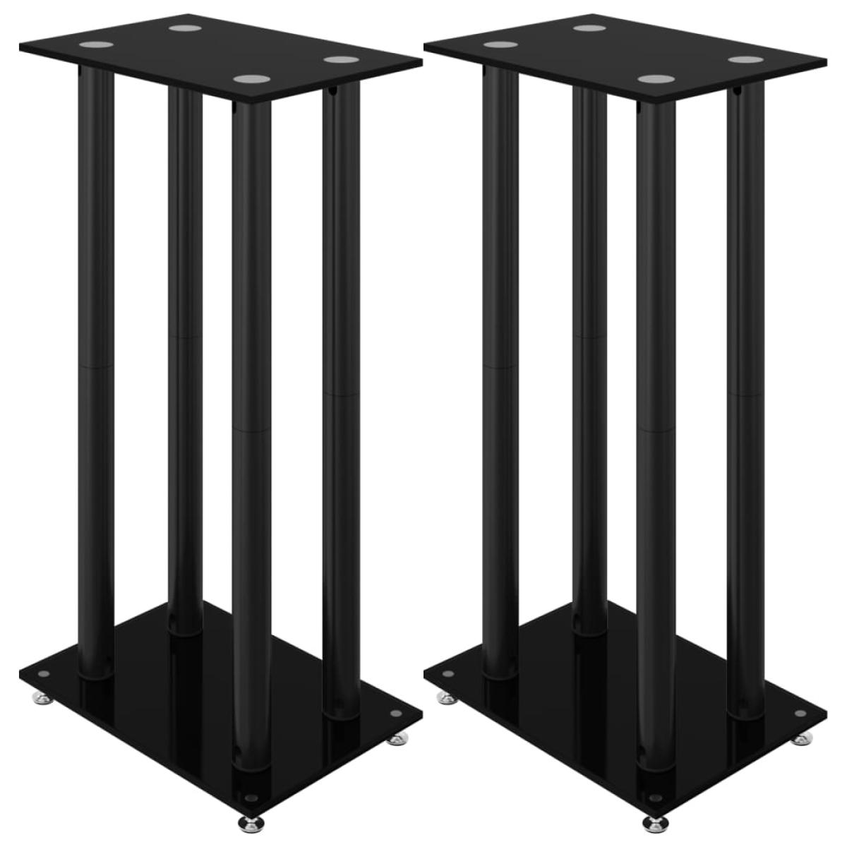 Soportes de altavoces 2 uds vidrio templado negro 4 pilares