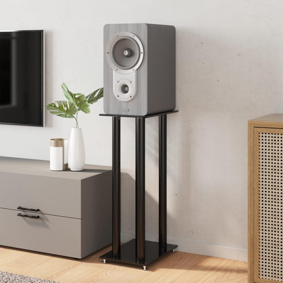 Soportes de altavoces 2 uds vidrio templado negro 4 pilares